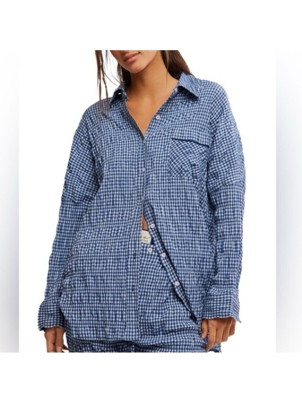 NWT FREE PEOPLE Cloud Ten Sleep Shirt Navy Combo Size L